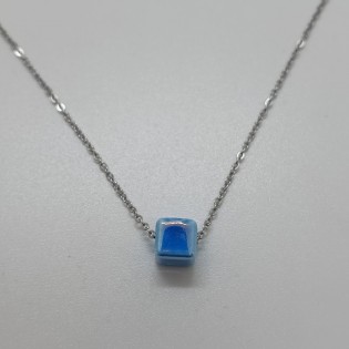 Τύπου Ατσάλινο κολιέ με γαλάζια πέτρα (ασημί)